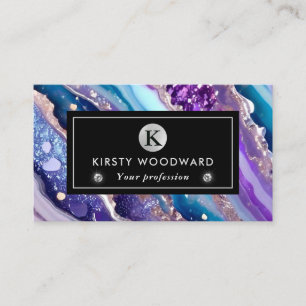 Aquarellfarbe Lila & Blue Glitzer Agate Alkohol Ti Visitenkarte