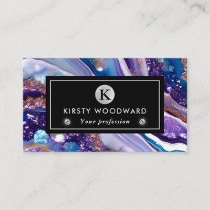 Aquarellfarbe Lila & Blue Glitzer Agate Alkohol Ti Visitenkarte