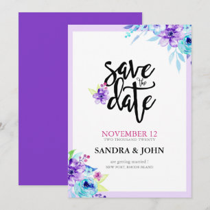 Aquarellfarbe Lila Floral Save the Date Einladung