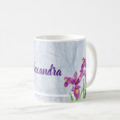 Aquarellfarbe Lila Iris Botanisches Organza Gewebe Kaffeetasse (VorderseiteRechts)