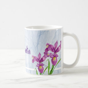 Aquarellfarbe Lila Iris Botanisches Organza Gewebe Kaffeetasse