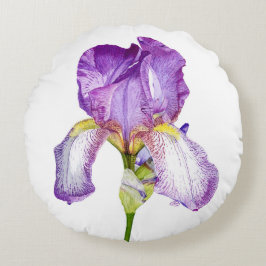Aquarellfarbe Lila Iris ~ Chic Floral Rundkissen Rundes Kissen
