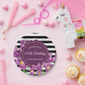 Aquarellfarbe Lila Iris Schwarz-weiße Streifen Pappteller (Party)