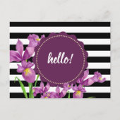 Aquarellfarbe Lila Iris Schwarz-weiße Streifen Postkarte (Vorderseite)