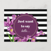 Aquarellfarbe Lila Iris Schwarz-weiße Streifen Postkarte (Vorderseite)