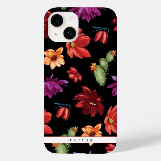 Aquarellfarbe Mexikanische Fiesta Blume Schwarz Case-Mate iPhone Hülle (Rückseite)