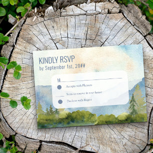 Aquarellfarbe Mountain Lake Staubblau Einfach RSVP Karte