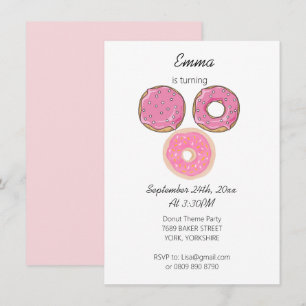 Aquarellfarbe Niedlich Pink 3 Donuts Geburtstag Th Einladung