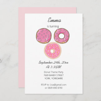 Aquarellfarbe Niedlich Pink 3 Donuts Geburtstag Th Einladung