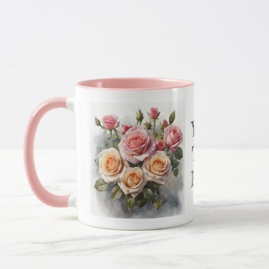Aquarellfarbe Niedlich Rosa Blume Blumenrosen Tass Tasse (Links)
