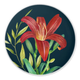 Aquarellfarbe Orange Lily Illustration Dunkelblau Keramikknauf