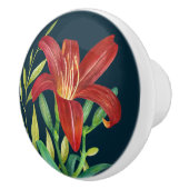 Aquarellfarbe Orange Lily Illustration Dunkelblau Keramikknauf (Rechts)