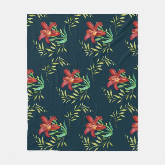 Aquarellfarbe Orange Lily Illustration Dunkeltürki Fleecedecke (Vorderseite)
