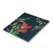 Aquarellfarbe Orange Lily Illustration Dunkeltürki Fliese (Seite)