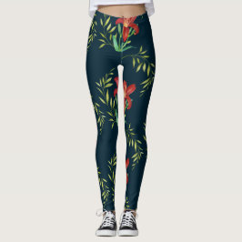 Aquarellfarbe Orange Lily Illustration Dunkeltürki Leggings