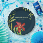 Aquarellfarbe Orange Lily Illustration Dunkeltürki Pappteller (Party)