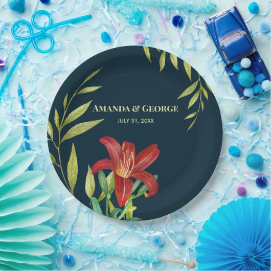 Aquarellfarbe Orange Lily Illustration Dunkeltürki Pappteller (Party)