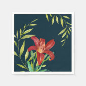 Aquarellfarbe Orange Lily Illustration Dunkeltürki Serviette (Vorderseite)