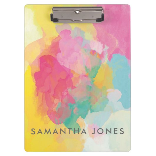 Aquarellfarbe Paint Pink Yellow Blue Pastellfarben Klemmbrett (Vorderseite)