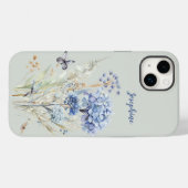 Aquarellfarbe Personalisiert blaue Blüte Case-Mate iPhone Hülle (Rückseite (Horizontal))