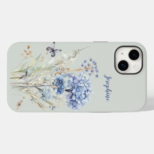 Aquarellfarbe Personalisiert blaue Blüte Case-Mate iPhone Hülle (Rückseite (Horizontal))