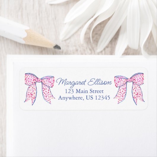 Aquarellfarbe Pink Polka Dot Bow Rücksendeadresse (Insitu)