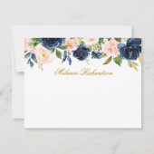 Aquarellfarbe Rosa Blau Blüten Personalisiert Gold Mitteilungskarte (Vorderseite)