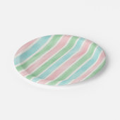 Aquarellfarbe Rosa Blau Grün Streifen Pappteller (Schrägansicht)