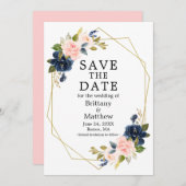 Aquarellfarbe Rosa Blau Rose Gold Georahmen Save The Date (Vorne/Hinten)