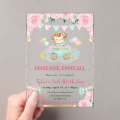 Aquarellfarbe Rosa Blume Affe Kindergeburtstag Acryleinladungen (Insitu (Handheld))