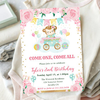 Aquarellfarbe Rosa Blume Affe Kindergeburtstag Einladung