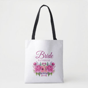 Aquarellfarbe Rosa Blume Bouquet-Bride- Tasche