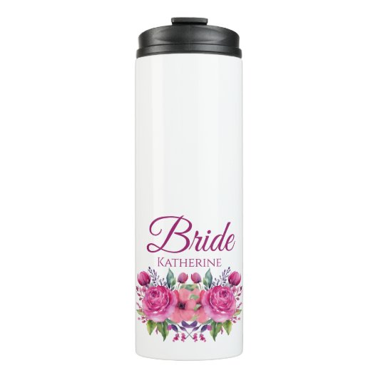 Aquarellfarbe Rosa Blume Bouquet-Bride- Thermosbecher (Vorderseite)