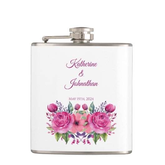 Aquarellfarbe Rosa Blume Bouquet- Flachmann (Vorderseite)