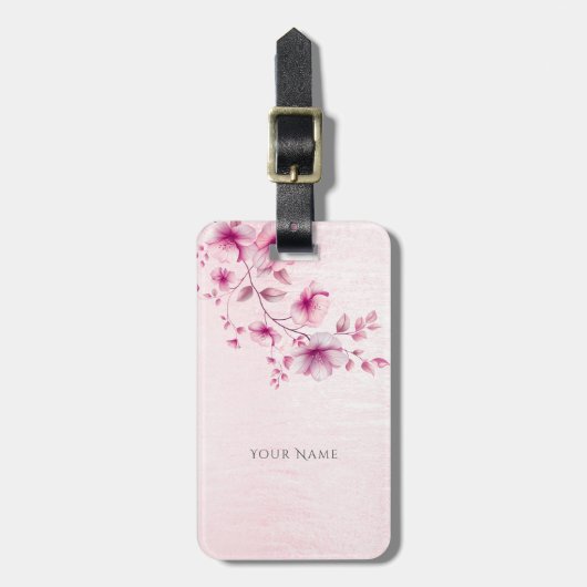 Aquarellfarbe Rosa Blume Gepäckstück Gepäckanhänger (Vorderseite vertikal)