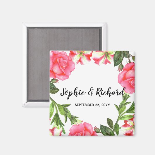 Aquarellfarbe Rosa Blume Illustration Magnet (Vorderseite/Rückseite)