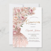 Aquarellfarbe Rosa Blume Kleid Quinceanera Einladung (Vorderseite)