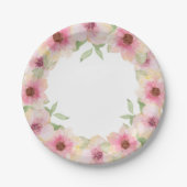 Aquarellfarbe Rosa Blume Pappteller (Vorderseite)