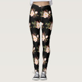 Aquarellfarbe Rosa Blume Schwarzes Muster Leggings (Vorderseite)