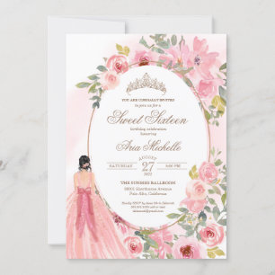 Aquarellfarbe Rosa Blume Sweet 16 Birthday Einladung