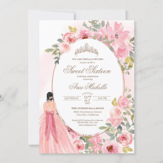 Aquarellfarbe Rosa Blume Sweet 16 Birthday Einladung