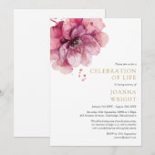 Aquarellfarbe Rosa Blumenfeier Lebensbeerdigung Einladung (Vorne/Hinten)