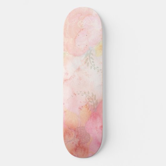 Aquarellfarbe Rosa Blumenuntergrund Skateboard (Vorderseite)