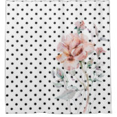 Aquarellfarbe Rosa Blüte auf schwarzen Punkten Duschvorhang (Vorderseite)