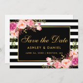 Aquarellfarbe Rosa Blütenblau Streifen Save The Date (Vorne/Hinten)