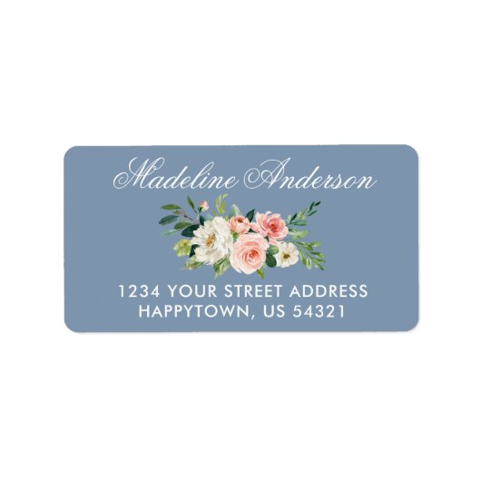 Aquarellfarbe Rosa Blütendusche Blaue Rücksendeadr Adressaufkleber (Vorne)