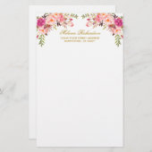 Aquarellfarbe Rosa Blütenrot Personalisiert Briefpapier (Vorne/Hinten)