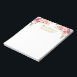 Aquarellfarbe Rosa Blütenrot Personalisiert Notizblock<br><div class="desc">Das elegante Watercolor Pink Blush Floral Gold Personalisiert Stationary Paper Notepad enthält schöne rosa Rosen.</div>