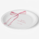 Aquarellfarbe Rosa Bow Geburtstag Pappteller (Schrägansicht)
