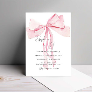 Aquarellfarbe Rosa Dainty Bow 21. Geburtstag Einladung